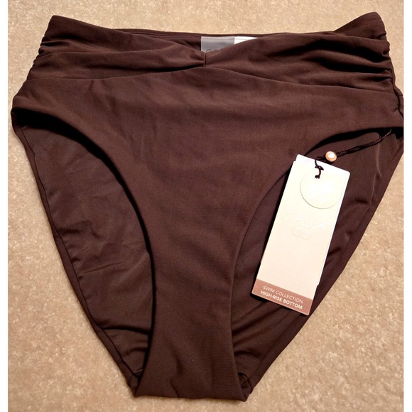 Calia Other - Calia Shirred V Front High Rise Swim Bottom Womens XS Coffee Grounds NWT